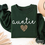 Auntie Leopard Heart Sweatshirt, Unique Aunt Gift Idea, Leopard Print Design Tee for Aunt, Cozy and Trendy, Birthday or Holiday Present
