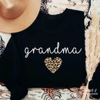 Grandma Sweatshirt with Leopard Heart, Gift for Grandma, Green Grandma Sweatshirt, Leopard Grandmother Pullover, Announcement Clothing Gifts