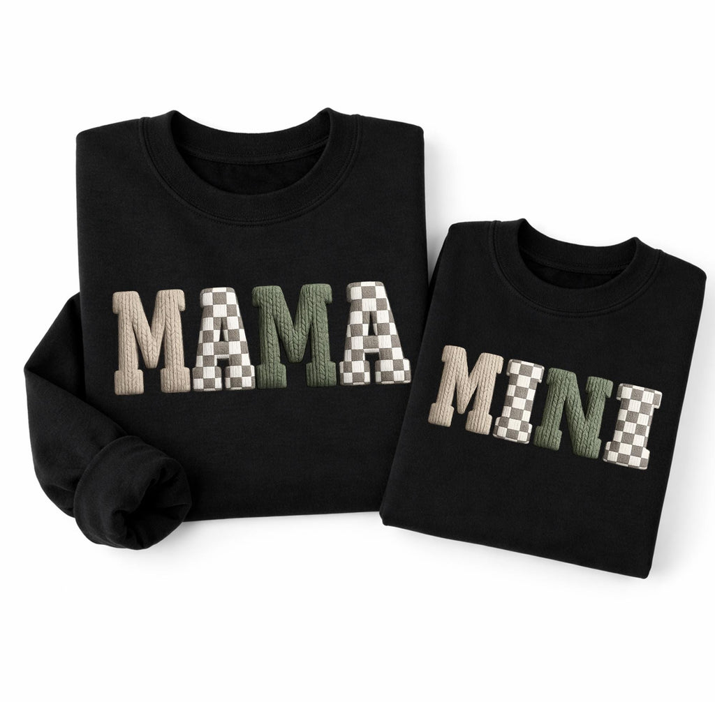 Mama and Mini Matching Sweatshirts, Mommy and Me Outfit, Knit Letter Design, Mother Daughter Set, Family Matching Gift