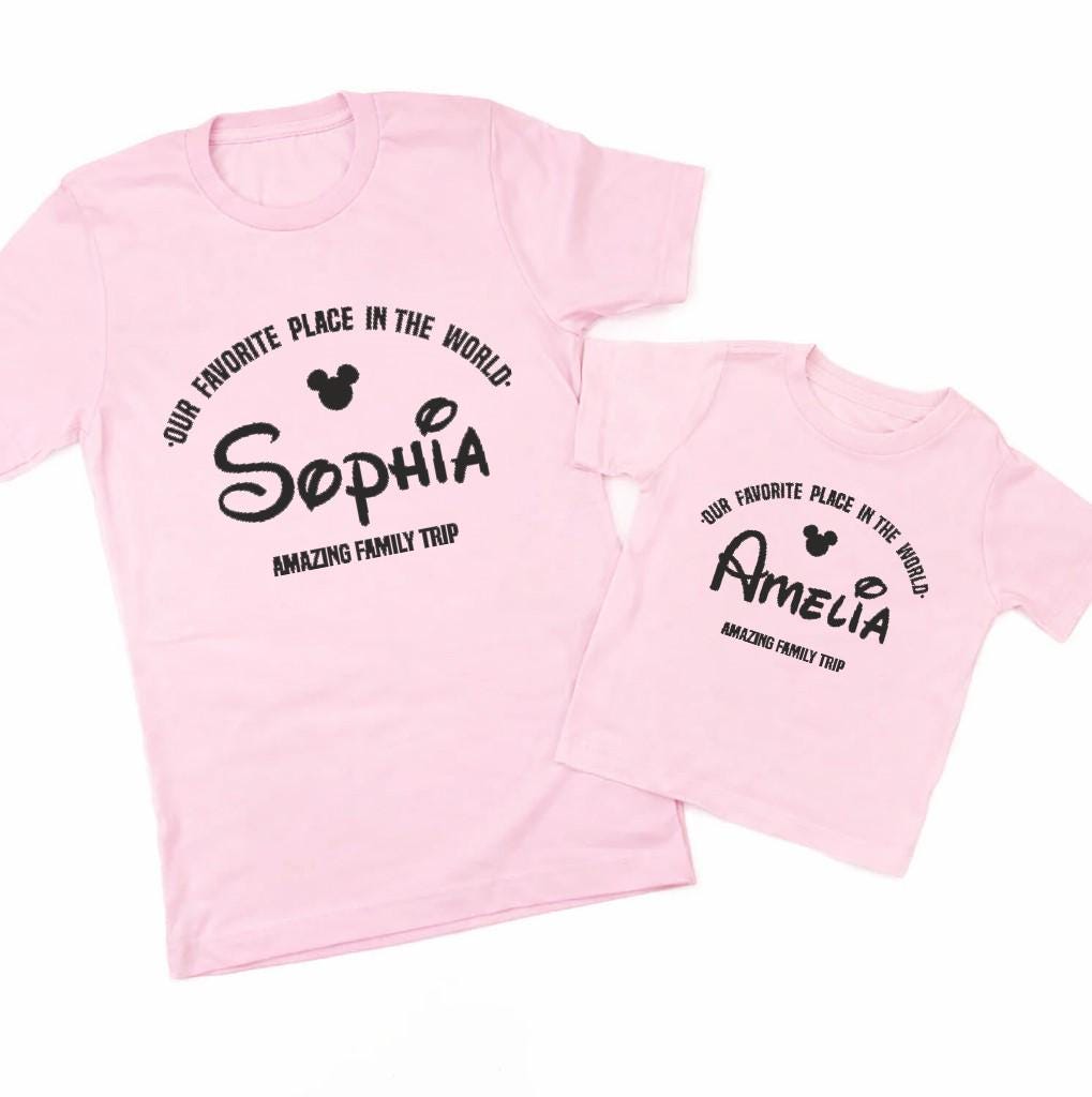 Custom Family Disney Trip Shirts with Name, Matching Family Vacation Shirts, Personalized Disney Style Outfit, Mom Dad Kids Baby Set