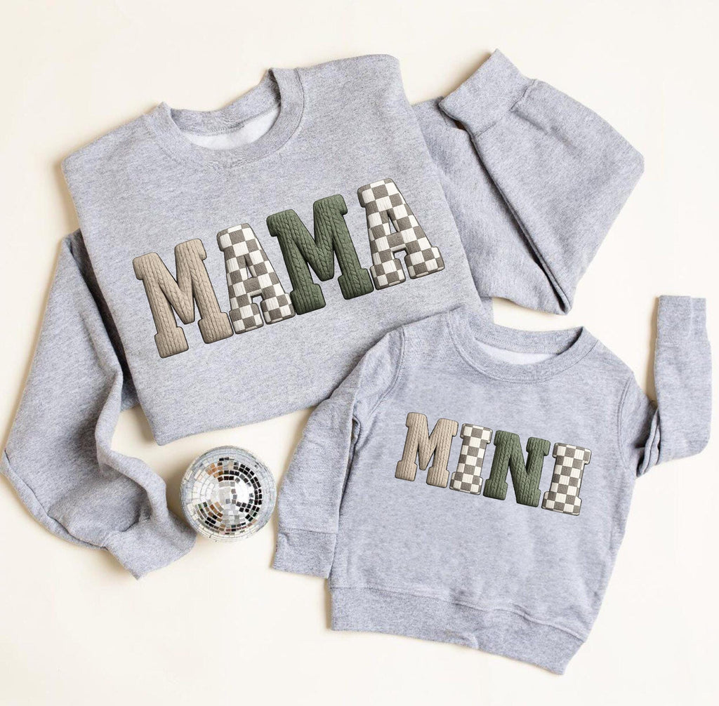 Mama and Mini Matching Sweatshirts, Mommy and Me Outfit, Knit Letter Design, Mother Daughter Set, Family Matching Gift