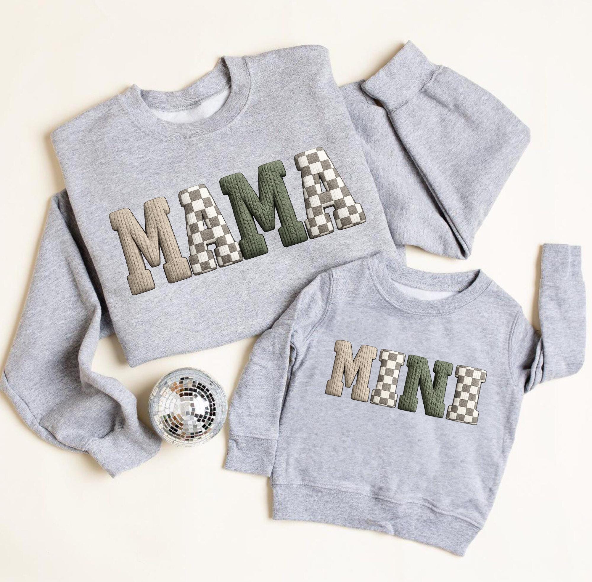 Mama and Mini Matching Sweatshirts, Mommy and Me Outfit, Knit Letter Design, Mother Daughter Set, Family Matching Gift