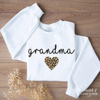 Grandma Sweatshirt with Leopard Heart, Gift for Grandma, Green Grandma Sweatshirt, Leopard Grandmother Pullover, Announcement Clothing Gifts
