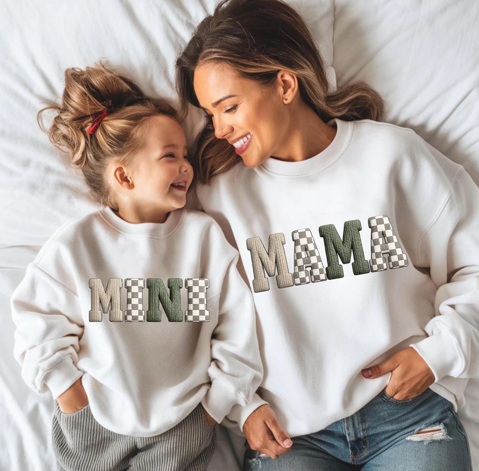 Mama and Mini Matching Sweatshirts, Mommy and Me Outfit, Knit Letter Design, Mother Daughter Set, Family Matching Gift