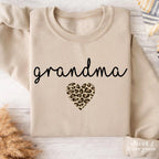 Grandma Sweatshirt with Leopard Heart, Gift for Grandma, Green Grandma Sweatshirt, Leopard Grandmother Pullover, Announcement Clothing Gifts