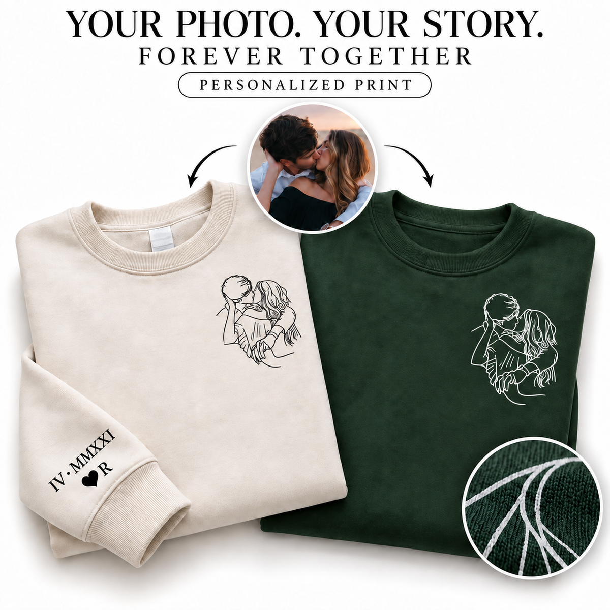 Custom Couple Sweatshirt Gift from Photo, Personalized Line Art T Shirt, Romantic Anniversary Gift for Couples Minimal Design