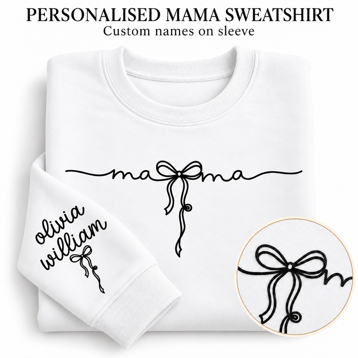 Personalized Mama Sweatshirt with Kids’ Names on Sleeve