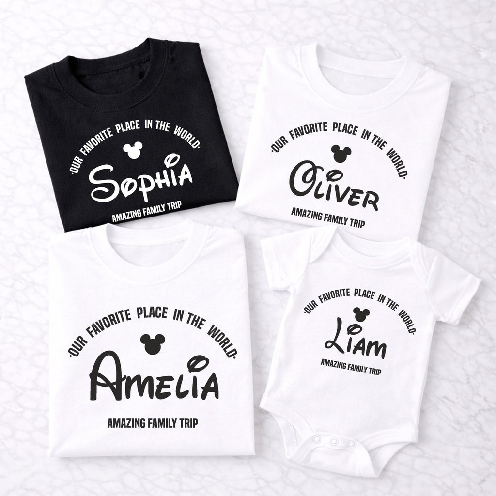 Custom Family Disney Trip Shirts with Name, Matching Family Vacation Shirts, Personalized Disney Style Outfit, Mom Dad Kids Baby Set