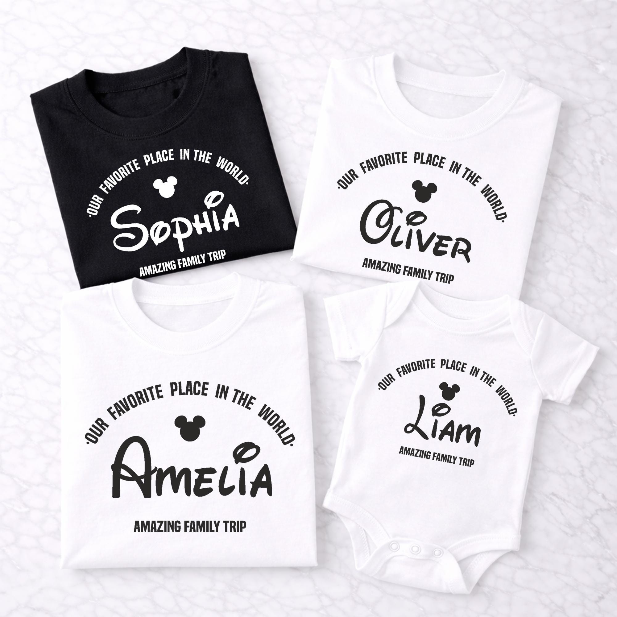 Custom Family Disney Trip Shirts with Name, Matching Family Vacation Shirts, Personalized Disney Style Outfit, Mom Dad Kids Baby Set