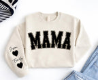 Mama Leopard Sweatshirt with Name on Sleeve, Personalized Mama Shirt, Custom Mom Gift, Leopard Print Mama, Mother’s Day Gift