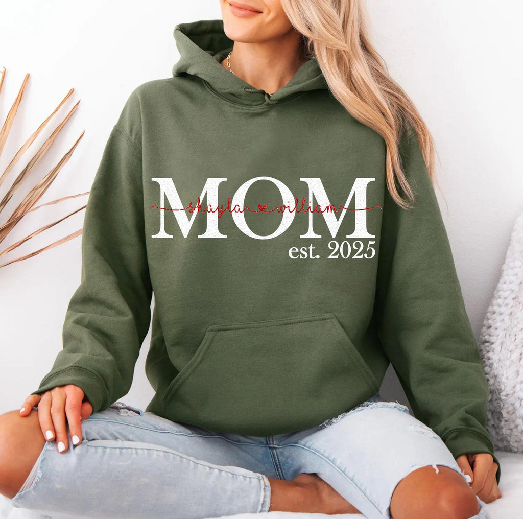 Mama Est Hoodie, Mom Glitter Established, Custom Year, Personalized Mama Sweater, New Mom To Be Gift, Mama Sweatshirt With Kids Names