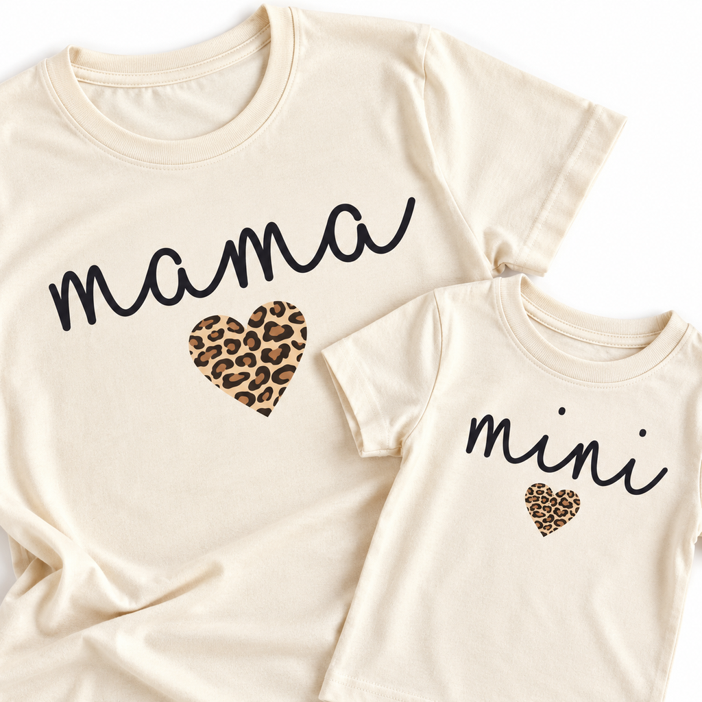 Mama and Mini Matching Shirts with Leopard Heart Print
