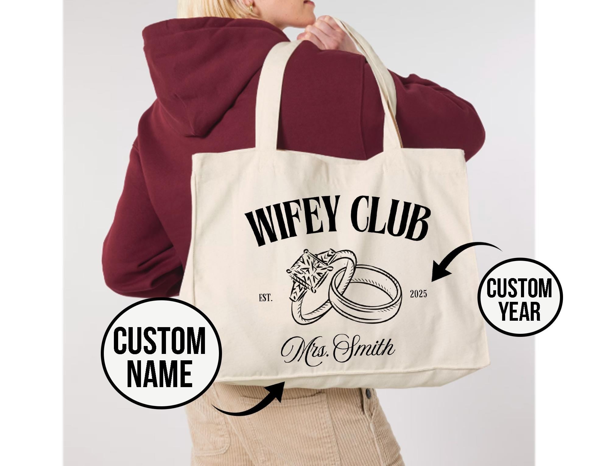 Wifey Club Custom Tote Bag, Wifey Gift, Mrs Tote Bag, Just Married Gift, Honeymoon Tote Bag, Newlywed Gift, New Wife Gift, Wedding Gift
