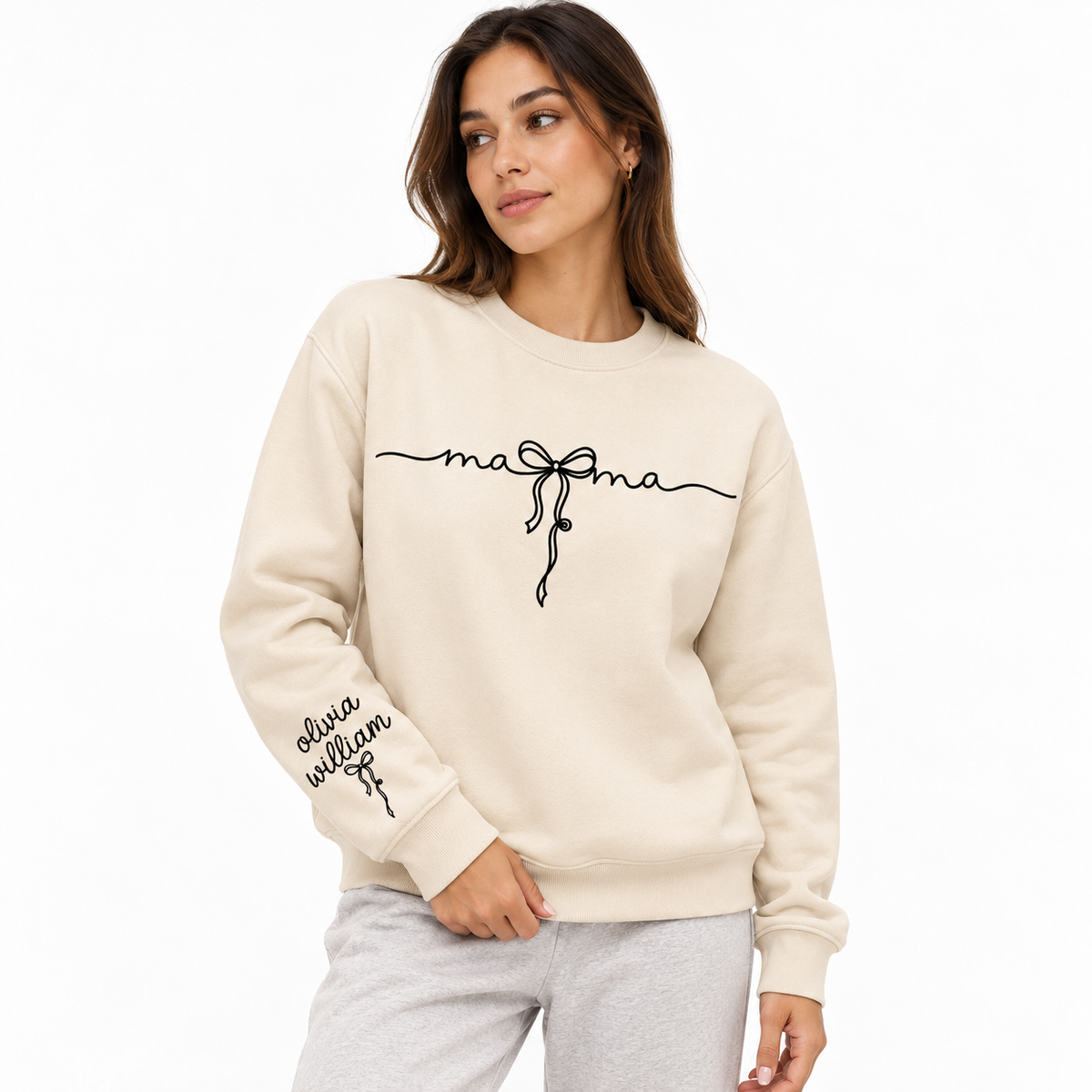 Personalized Mama Sweatshirt with Kids’ Names on Sleeve