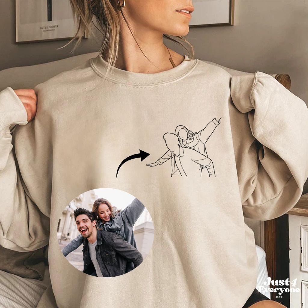Custom Couple Sweatshirt Gift from Photo, Personalized Line Art T Shirt, Romantic Anniversary Gift for Couples Minimal Design
