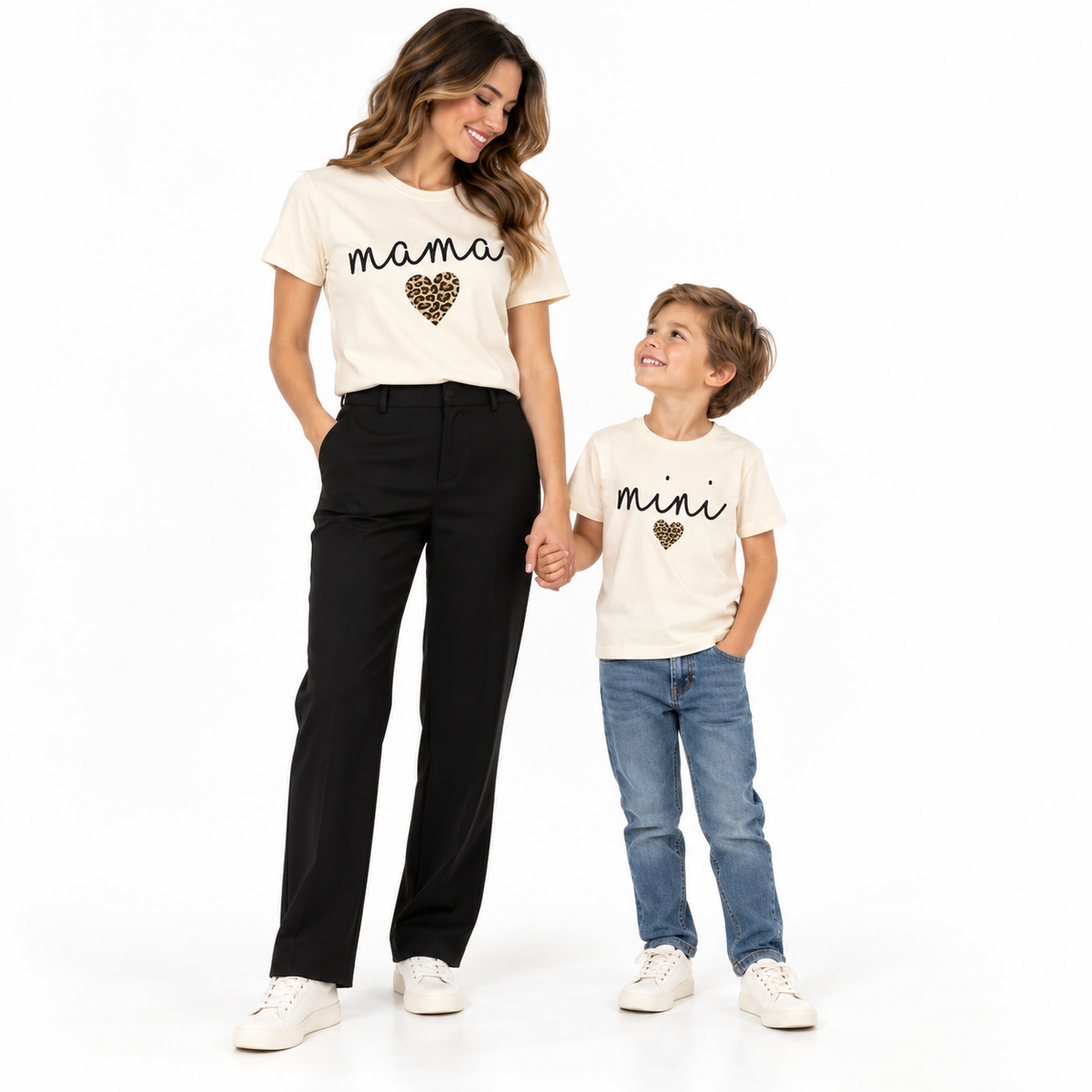 Mama and Mini Matching Shirts with Leopard Heart Print