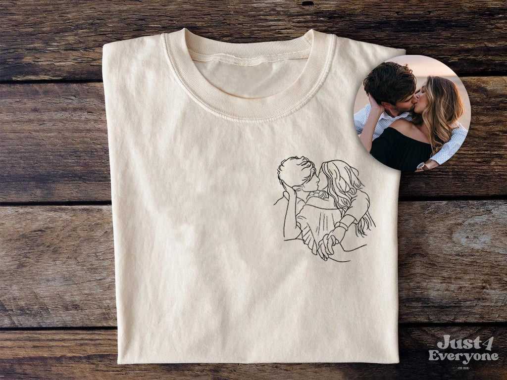 Couple Hoodie: Custom Portrait Outline, Personalized Sweatshirt, Custom T-shirt, Custom Outline Drawing Comfy Hoody, Memorial Gifts for Him