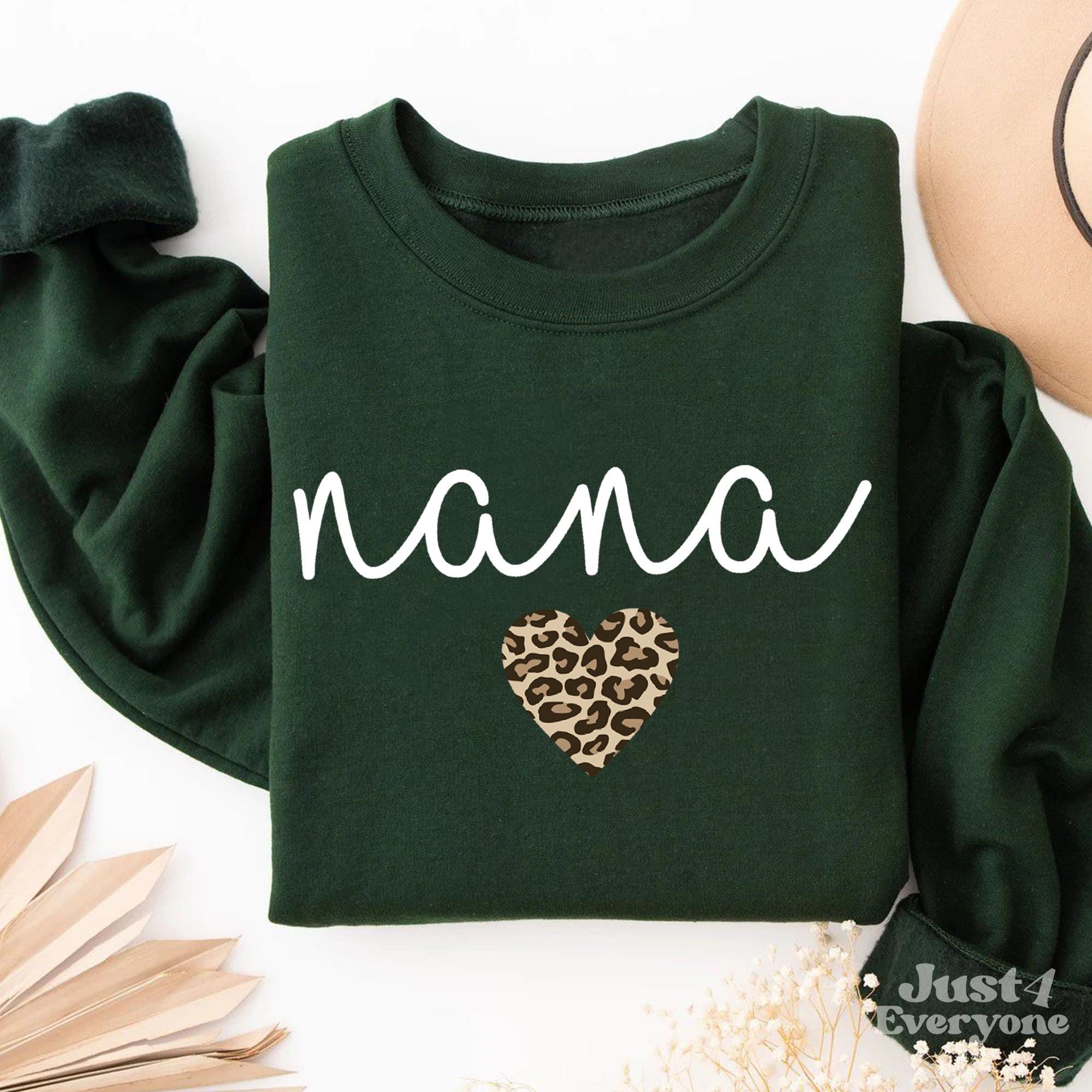 Nana Sweatshirt with Leopard Heart, Cute Nana Grandma Shirt, Cozy Animal Print Design, Gift for Nana, Cute Nana Shirt for Grandma
