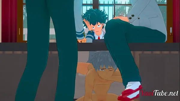 Boku No Hero Yaoi 3D - Deku fucks Bakugou under the table while talking to Todoroki and Kaminari - Bareback Anal Creampie Jumlah Filem baharu