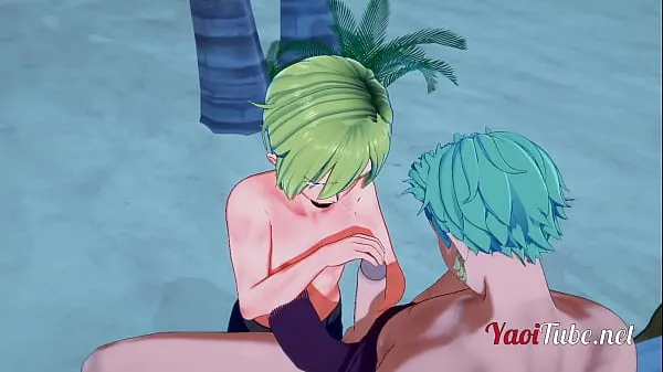 Łącznie nowe One Piece Yaoi - Zoro x Sanji Handjob and Blowjob in a beach - anime Manga Gay filmy