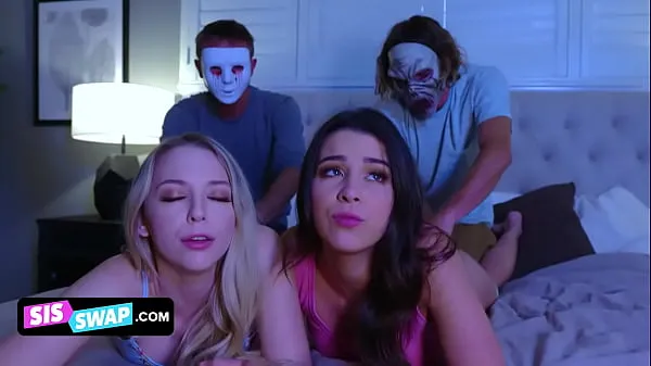 New Two Horny Stepbrothers Put On Masks To Trick Their Cute Assed Stepsisters And Lick Them From Behind total Movies