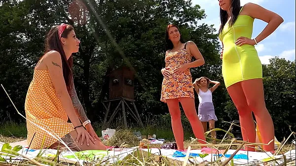 New Party Girls Outdoors No Panties and with Lingerie in Miniskirt and Short Sun Dress Try On with Twister Game Play total Movies