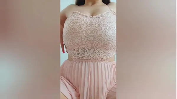 नई Young cutie in pink dress playing with her big tits in front of the camera - DepravedMinx कुल फिल्में